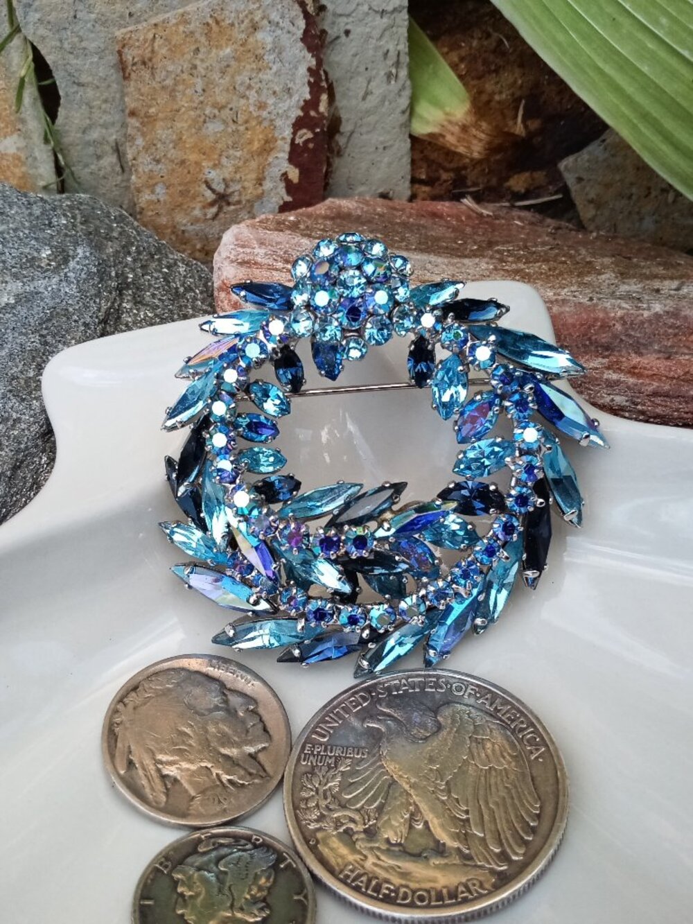 Gorgeous Blue & Purple Sherman Signed Brooch